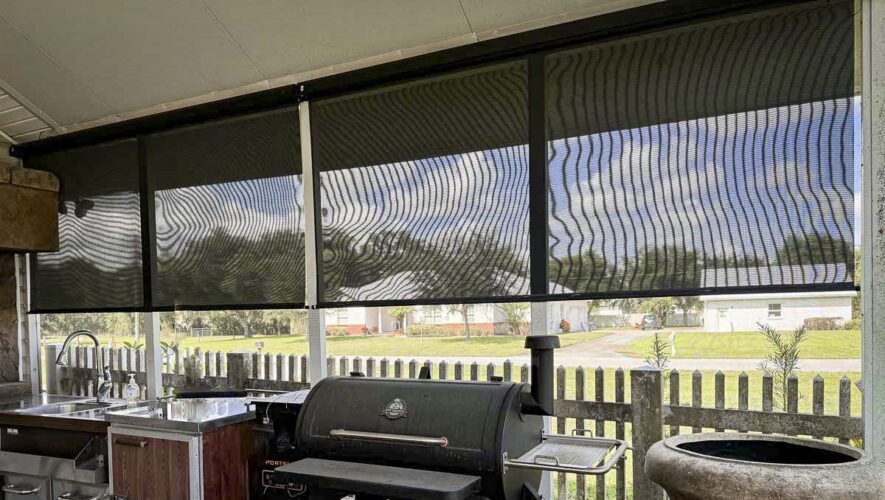 Smartwings outdoor roller shades installed half mast